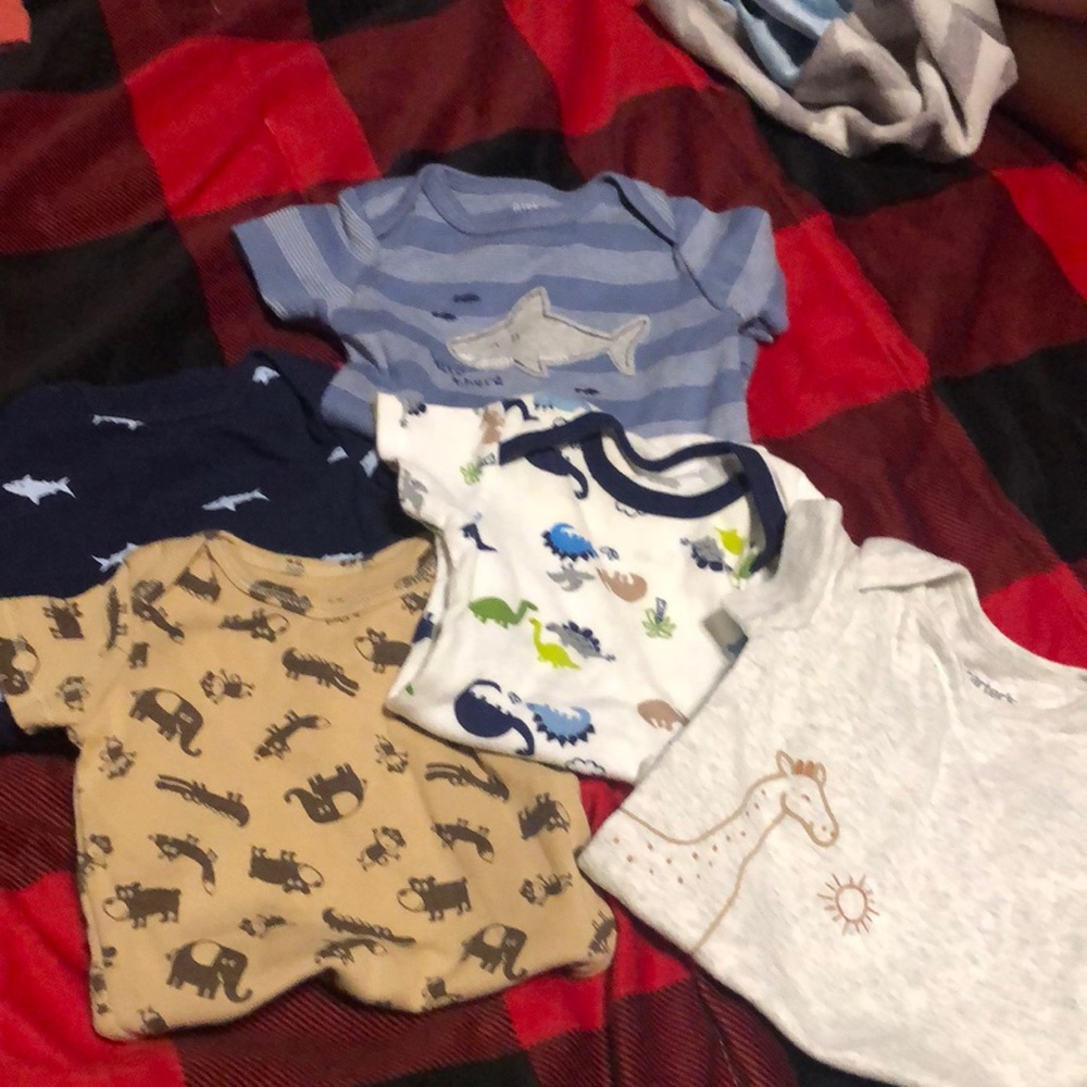 Lot of 5 baby boy onesies.